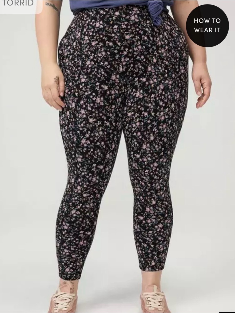 torrid Black Floral High-Rise Ponte Leggings with Pink Detail